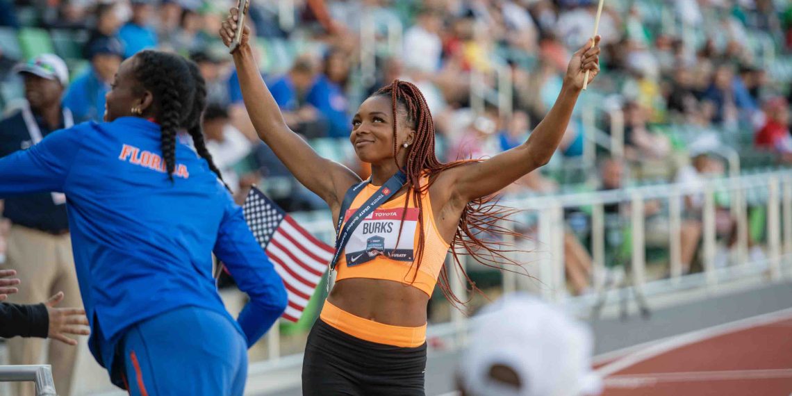 2022 USATF Outdoor Champs Quanesha Burks wins the long jump in windy 7